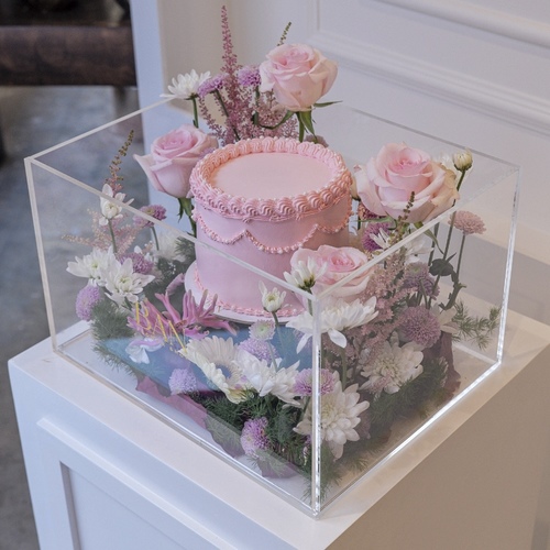 Rosy Blossom Cake - A stunning pink cake with flowers, perfect for any occasion! A delightful gift that brings joy and sweetness to your loved ones!