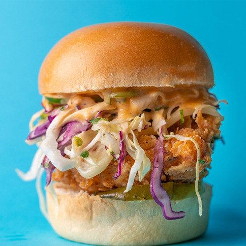 Hawaii Slider - Chicken patty with coleslaw and special sauce.