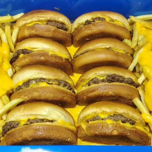 cheesy burgers with fries