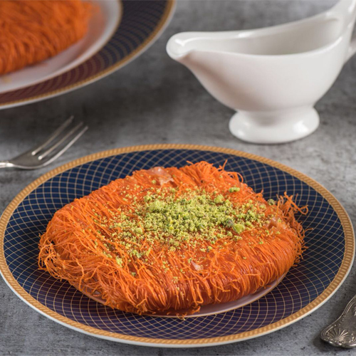 Istanbuliyah - A dish of twisted vermicelli Knafa stuffed with Nabulsi cheese