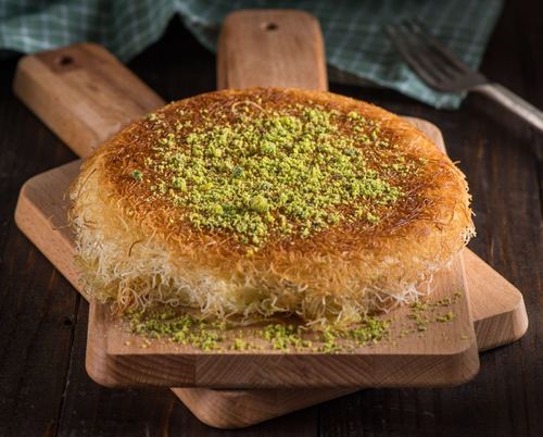 Gold - Golden rough Knafa stuffed with Nabulsi cheese or cream, or half with cheese and a half with cream