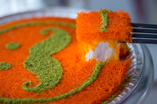 Orange - Orange kunafa stuffed with cheese, cream, or half cheese and half cream