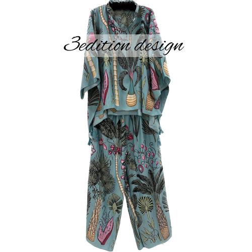 set A3 - fabric Cotton 80%Polyester 20% 
The length for pants is approximately 39 inchesTop is free size