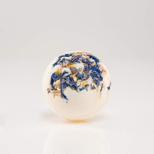 Cornflowers - 1 of Bath CreamersThe bath cream differs from bath bombs in its creamy texture, mixed with water after immersion. The offer includes different
aromas, which, through several natural ingredients, give you a bath bomb cream
with a unique design and aroma. The bath cream takes the shape of a small ball, which, despite its size, is highly valuable. You can make each bathing time different by choosing any of our aromas. Due to the creams’ creamy
texture, your skin will be silky smooth and pleasantly relaxed after the bath.
The product contains shea butter, cocoa butter, and almond oil.