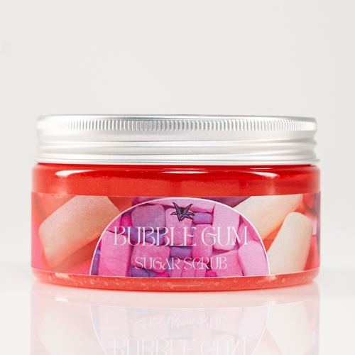 Bubble Gum Sugar Scrub - Sugar scrub Contains sugar, glycerin, aloe vera juice, and sweet almond oil. A gentle skin exfoliator that helps remove daily dirt and dead skin cells improves skin tone, moisturizes skin and prevents dryness, treats sun damage and skin ageing, and improves blood flow to the surface of the skin.