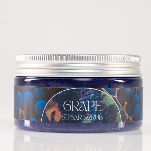 Bletilla  - Grape Sugar Scrub - Sugar scrub Contains sugar, glycerin, aloe vera juice, and sweet almond oil. A gentle skin exfoliator that helps remove daily dirt and dead skin cells improves skin tone, moisturizes skin and prevents dryness, treats sun damage and skin ageing, and improves blood flow to the surface of the skin.