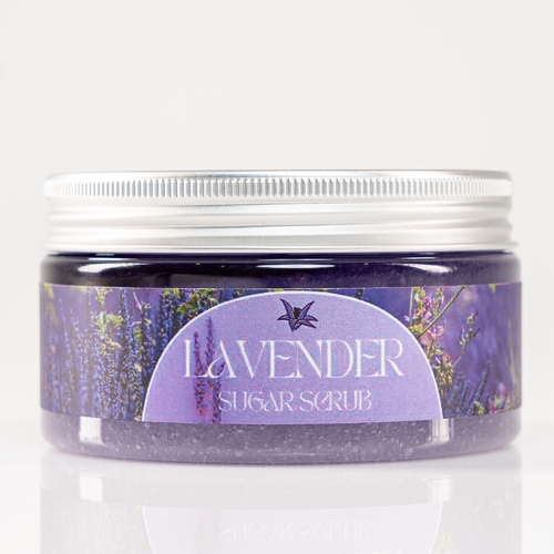 Lavender Sugar Scrub - Sugar scrub Contains sugar, glycerin, aloe vera juice, and sweet almond oil. A gentle skin exfoliator that helps remove daily dirt and dead skin cells improves skin tone, moisturizes skin and prevents dryness, treats sun damage and skin ageing, and improves blood flow to the surface of the skin.