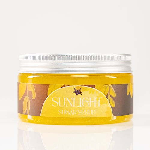 Sunlight Sugar Scrub - Sugar scrub Contains sugar, glycerin, aloe vera juice, and sweet almond oil. A gentle skin exfoliator that helps remove daily dirt and dead skin cells improves skin tone, moisturizes skin and prevents dryness, treats sun damage and skin ageing, and improves blood flow to the surface of the skin.