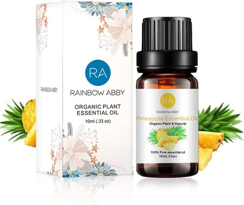 Organic Pineapple Essential Oil - This essential oil makes people feel instantly happy, uplifted, refreshed. It's 'sunny' uplifting aroma with its distinct tropical fruits aroma can assist concentration, lift the mood, remove bad room smells and negative energy. It also helps calms noisy children.Notes: RAINBOW ABBY essential oils are for external use only and this product should not be used undiluted.