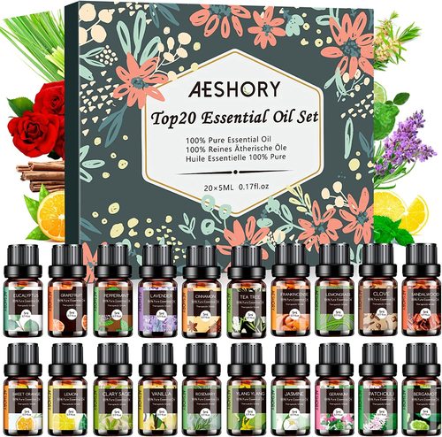 20 Pcs Essential Oil - Essential Oils Set - 20 Pcs Essential Oil Kit for Diffuser, Humidifier, Aromatherapy, Massage, Skin & Hair Care - Lavender, Tea Tree, Lemon, Peppermint, Rosemary, Lemongrass Aromatherapy Oils (5mL)