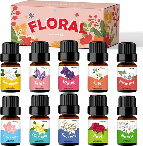 Floral Essential Oils - Floral Essential Oils, Holamay Premium Fragrance Oil for Candle Making, 5mlx10, Soap Making Scents - Rose, Jasmine, Neroli, Gardenia, Lilac and More, Aromatherapy Oils for Diffusers for Home