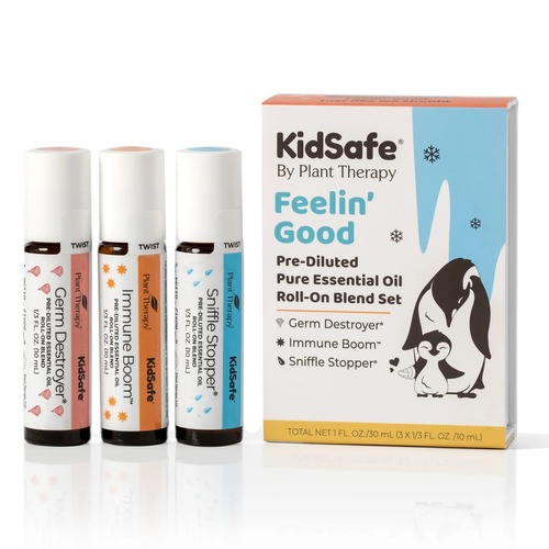 KidSafe Feelin' Good Pre-Diluted Roll-On 3 Set - Three wellness-supporting KidSafe blends Helps keep germs at bay A natural way to support a healthy householdWe know how tough seasonal threats can be on little children and families and we know how tough it can be getting started with essential oils. That is why we created our KidSafe Feelin' Good Set. Including our three most used KidSafe blends for seasonal threats, this set will help you be ready for anything that might come your way.