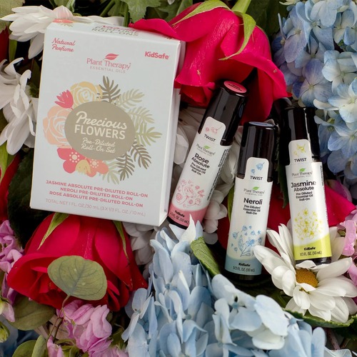 Precious Flowers Roll-On Set - Sweet, floral, timeless scents Rejuvenates & soothes skin Great to use as a natural perfumeIndulge your senses in a few of the most prized and sought-after floral oils with our Precious Flowers Roll-On Set. Enjoy the delicate, sweet aromas of Jasmine, Neroli, and Rose, each pre-diluted in Fractionated Coconut Oil and ready to use! Treat yourself to the intoxicating and exotic aroma of Jasmine, an uplifting and sensual oil that is known to support feelings of love and romance. Or delight in the subtle orange blossom scent of Neroli. Believed to support emotional well-being, Neroli is comforting when dealing with grief, nervous tension, or exhaustion, making it a great companion when feeling overwhelmed after a long day. Rounding out this floral set is Rose Absolute, with its timeless and relaxing aroma that can help elevate your mood and support a good night of sleep. Jasmine, Neroli, and Rose also promote radiant and healthy-looking skin, making these an excellent addition to your natural skincare routine. Use topically on areas of concern, or simply roll onto your wrists throughout the day for a completely natural and elegant perfume.