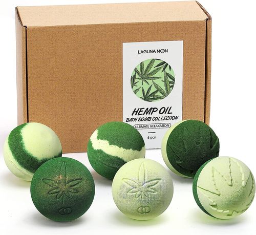 Organic Bath Bombs - Hemp Bath Bombs for Relaxation - 6pc XXL Organic Fizzy Bath Bombs with Hemp Oil & Moisturizing Essential Oils: Peppermint, Eucalyptus, Tea Tree, Sandalwood - Perfect Gifts for Men and Women