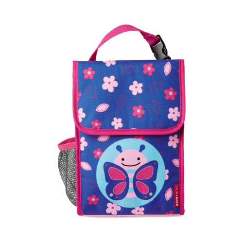 Skip Hop Zoo Lunch Bag - Butterfly - Features: - Roomy, insulated lunch bag keeps food and drinks cold - Large main compartment holds sandwiches, snacks and more - Mesh side bottle pocket - Interior pocket holds your utensils, ice pack and more - Flap closure with hook-and-loop fastening - Clip-on carrying handle - Write-on nametag inside Specifications: Usage: from 3 years Product dimensions: 18 x 11 x24 cm