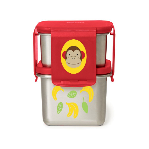 Skip Hop Zoo Stainless Steel Lunch Kit - Monkey - Features: - Includes two stackable stainless steel containers with secure lids - Hinged lid is leak-proof and easy to clip open and closed - To lock containers together, stack small container on top - Dishwasher-safe Specifications: - Usage: from 6 months - Product dimensions: small container: 305 mL ; large container: 452 mL