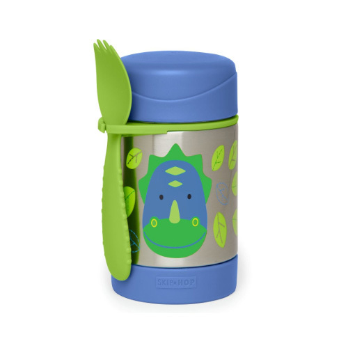 Skip Hop - Stainless Steel Zoo Food Jar - Dinasour - This colorful stainless steel container keeps kid-sized portions warm or cold. Store the spork, or most utensils, in the handy built-in holder so your little one is ready for meals on-the-go.