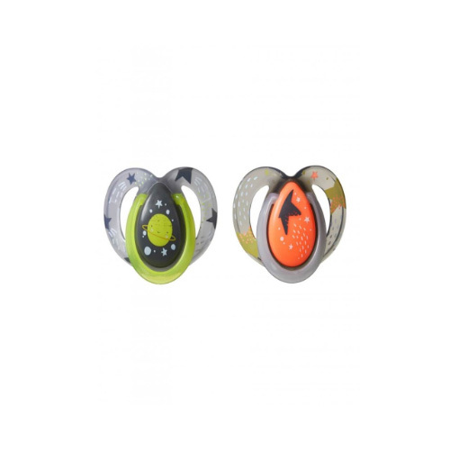 Tommee Tippee Night Time Soother x2, (6-18m) - Grey