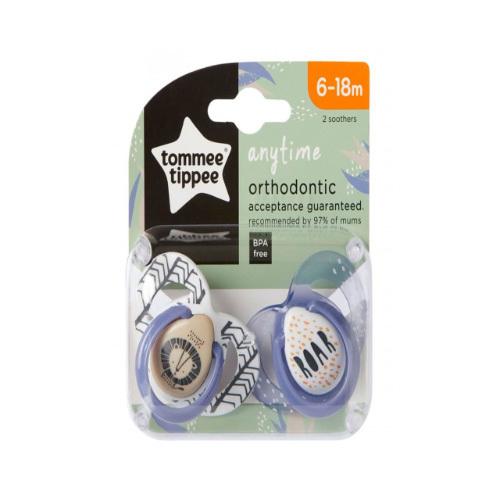 Tommee Tippee - Closer to Nature - Anytime Soother , Pack of 2 , 6-18 Months - Wild Lion - Specially designed to gently expand across the roof of the mouth To support the natural shape of the palate Promotes safe and healthy oral development Designed by a leading paediatric dentist Truly orthodontic silicone teat for natural fit Promote safe and healthy oral development BPA Free