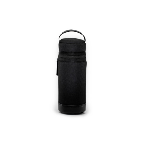 Single Bottle Caddy - Black - Introducing our new insulated BOTTLE CADDY. Made using recycled plastics, it’ll keep bottles hot or cold while keeping the planet a little cleaner. Bundle up with stroller straps and you’re ready for anything. DESIGN FEATURES Carries one standard-sized (or smaller) bottle Exterior polyester is made from 100% recycled plastics High-quality zipper pulls are vegan leather Wide mouth allows for a wide range of bottles