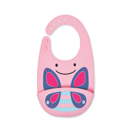 Skip Hop - Zoo Fold & Go Silicone Bib - Butterfly - Most baby and toddler bibs get quickly stained and contribute to your laundry pile. Our Zoo Fold & Go Silicone Bib easily wipes down for quick cleanup. You can even pop it in the dishwasher! With a deep pocket to catch crumbs, it’s made of food-safe silicone and has an adjustable neck strap for baby’s comfort.