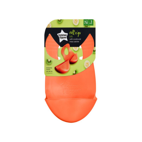 Tommee Tippee Explora Roll 'N' Go Bib - Orange - This bib is perfect for in the home or on the go. When out and about its easy to wipe clean and rolls up for easy storage. With a crumb and mess catcher this bib is possibly the only bib you’ll need to buy. Details: * Crumb Catcher - collects crumbs & mess. * Rolls up - great for storage and travel.