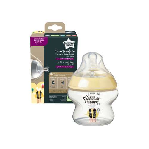 Tommee Tippee Closer to Nature Feeding Bottle, 150ml x 1 - Yellow - The award-winning range of tommee tippee bpa-free baby bottles are inspired by what babies love most-mom with the most breast-like nipple ever made, this feeding bottle flexes like mom's breast and feels like mom because babies prefer it that way. Our closer to nature bottle has guaranteed acceptance by newborns and infants, and together with a super-sensitive anti-colic valve it is the best thing for baby since you-making feeding easier for everyone. Helping you parent on. Features: Acceptance guaranteed: Breast-like shaped nipple for an easy and natural latch - 97% mom recommended Natural feel: super-sensitive bottle nipple flexes like mom, smooth silicone feels closer to skin Anti-colic: optimum venting anti-colic nipple valve for less air intake and less discomfort for baby Easy transition: feeding bottle is ideal for breastfed babies. simply unscrew your bottle into three parts for easy cleaning and sterilizing Baby-safe: always bpa-free and phthalate-free for ultimate reassurance