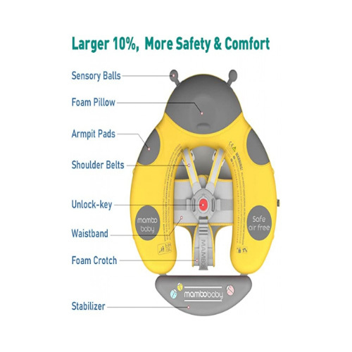 Mambo Baby Chest Float Canopy & tail - water proof- Beetle ( 3 months - 2 yrs) - yellow