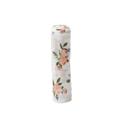 Little Unicorn - Cotton Muslin Single Swaddle - Watercolor Roses