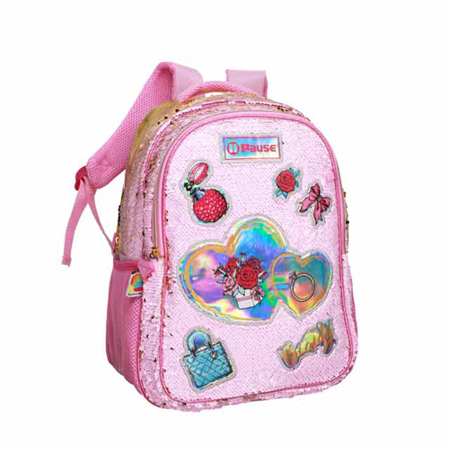 School Bag - Pause Golden sequins School Bag Size : 17 inch Best bag for school