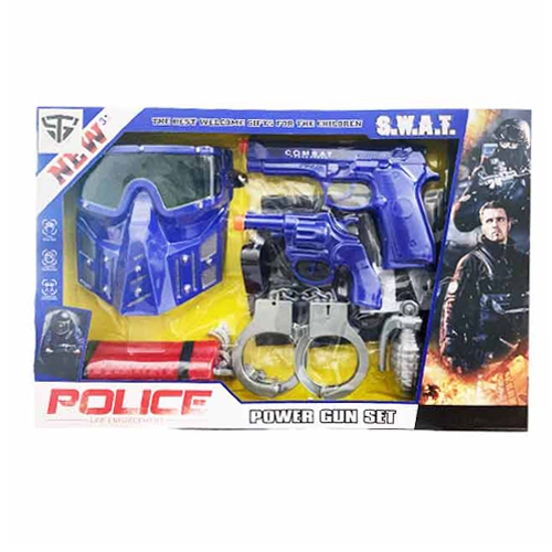 09-10 Power gun - fine motor skill,cognitive development includes gund,handcuffs,face shield years +3