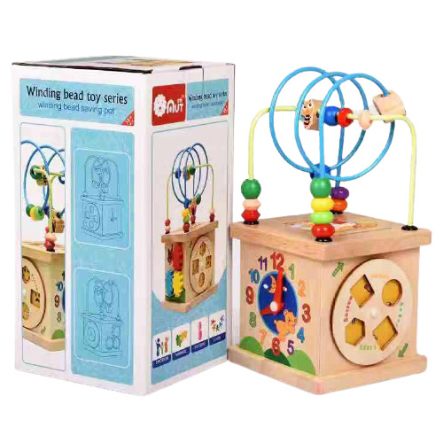 Winding Bead Toy/MUT-016 - Wooden Winding Beads Toy Includes educational features on 4 sides of the box For children +3