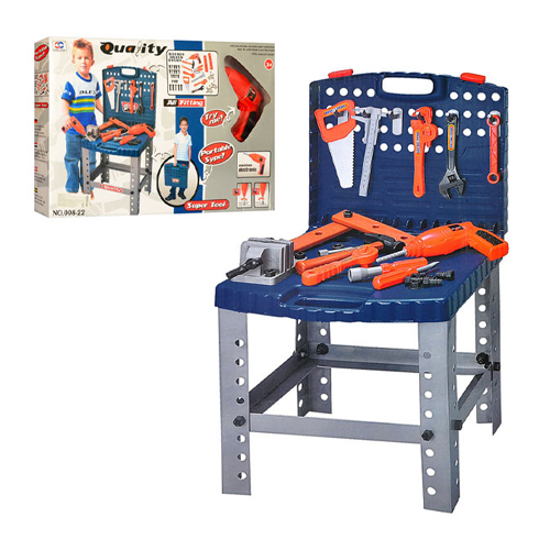 008-22 Tool Workbench - Includes 12 Realistic Hanging Tools and Power Drill with assorted realistic nuts and tools that will help expand your children's knowledge. This set is foldable and portable for easy cleanup. Age +3 years