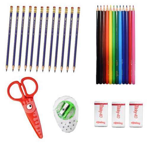 Stationery Set - Stationery Set Includes 12 HB pencils , 3 erasers ,  , 1 sharpner and12 color pencils Best stationery set for schools