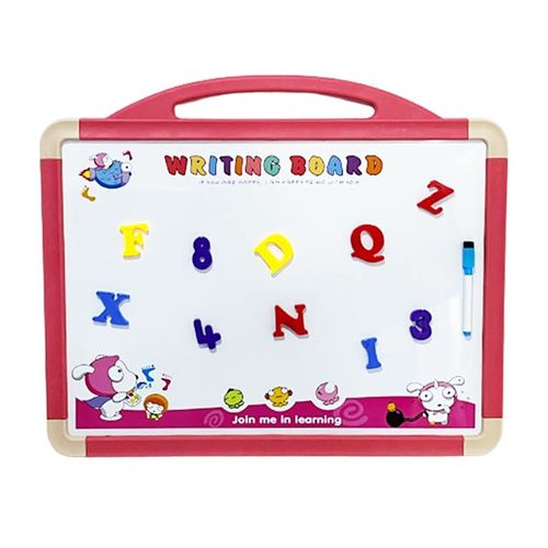 E1811A/Magnetic Board - Magnetic Board Includes white board with chalk board  1 pen , 1 eraser , 1 chalk , magnetic alphabets and number , duster and chalks Size :57 x 47.5 x 2 cm For children above +3 years