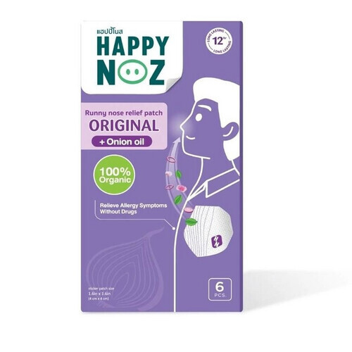 HAPPY NOZ ORIENTAL for Adult - Runny Nose Relief Patch: Designed to relieve fever and coughs without drugs, 100% organic. These patches expand the airways, and improve breathing comfort.Relieve the cold, blocked nose and runny nose.Ready to use without any tools needed.Easy to use, Stick on your clothes, fan, or air conditioner.Includes 6 sticker patches 4x4cm in size each.100% organic and natural.12hr long lasting.Mildly scented.