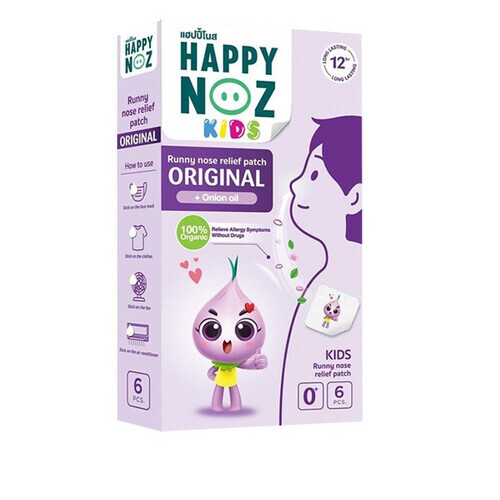 HaPPY NOZ ORINAL ONION OIL - Happy Noz Kids Anti Formula Patches is a product designed to relieve coughs in children. Expand the airways, and improve breathing comfort.Relieve the cold blocked nose and runny nose.Special sticker glue is strong, easy to peel, and cleanly removableEasy to use, Stick on your clothes, fan, or air conditioner.100% organic and natural.Mildly scented.
