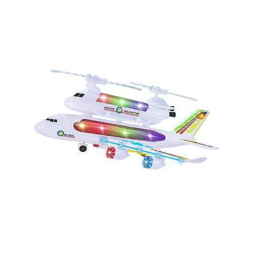 POLICE AIRPLANE-VS2104 - KIDS POLICE AIRPLANE TOY INCLUDES ATTACHED RESCUE HELICOPTER,FLASHING 4D LIGHTS,SOUND,AND BUMP & GO ACTION FOR 3+ AGES