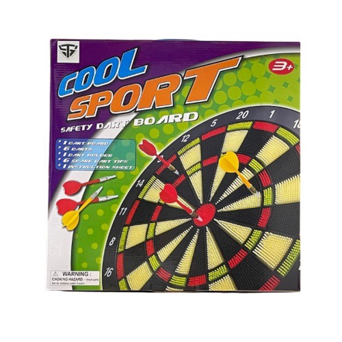 8399-8/Safety dart board - * 1 Dart board  * 6 Darts * 1 Dart Holder *6 Spare Dart Tips *1 Instruction Sheet For age 3+