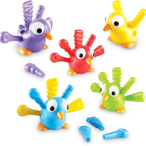 HE0224/Color Bird - Fine Motor Colored Birds with 25 Pullable feathers. Plastic material made of smooth surface for kids age 12 months +.