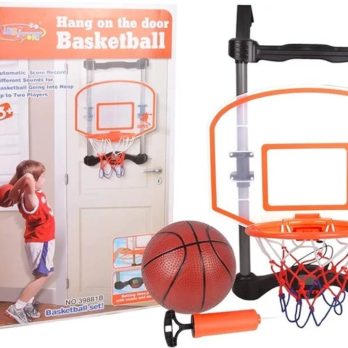 BASKETBALL SET-39881B - Hang on the door basketball Automatic Score Record Different Sounds for Basketball Going Into hoop Up to two players Setting time,and with music and sound! For 3+ Ages