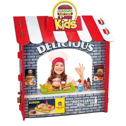 DIY House-VS0766 - Let your little one create fun fast food delicacies for family and friends with this fast food-themed playset. The playset comes with many accessories and is made using quality material with interesting colours. This set enhances role-playing, making it a perfect choice for a gift.
⚫ Great for role play⚫ Boosts imaginative and productive   playtime⚫Made of high quality materialType : Pretend Play ToysAge : Group 2-4 yrs | 4-6 yrs