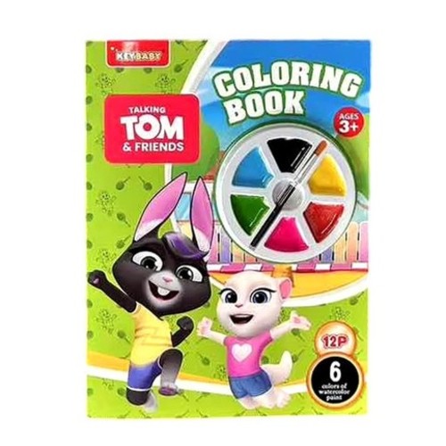 COLORING BOOK-HK24569 - This book contains six colors of watercolor pigments and brush. The pictures in the book help stimulate your creativity and imagination. These pretty pictures are formed by simple lines.You can paint the pictures with full imagination. The small disc in the middle is used to mix colors as you like. For 3+ ages