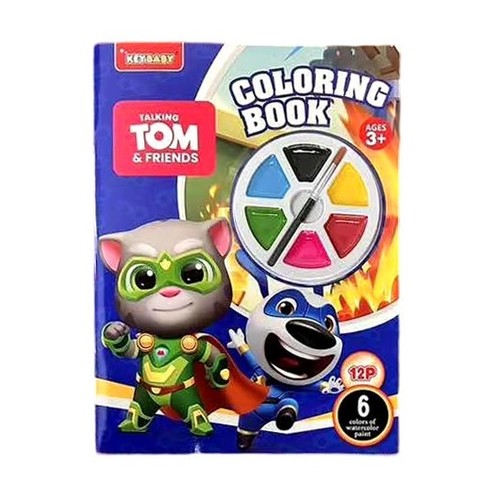 COLORING BOOK-HK24569 - This book contains six colors of watercolor pigments and brush. The pictures in the book help stimulate your creativity and imagination. These pretty pictures are formed by simple lines.You can paint the pictures with full imagination. The small disc in the middle is used to mix colors as you like. For 3+ ages
