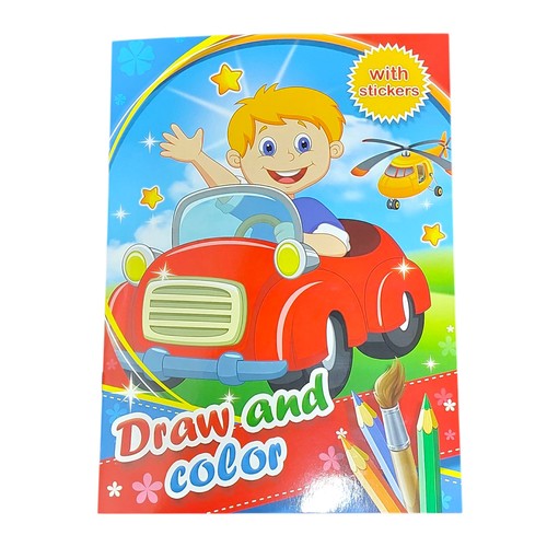 COLORING BOOK-HK24619 - DRAW AND COLOR WITH STICKERS