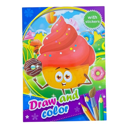 COLORING BOOK-HK24619 - DRAW AND COLOR WITH STICKERS