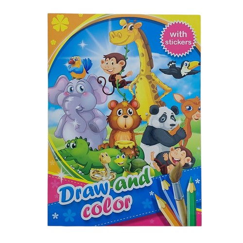 COLORING BOOK-HK24619 - DRAW AND COLOR WITH STICKERS
