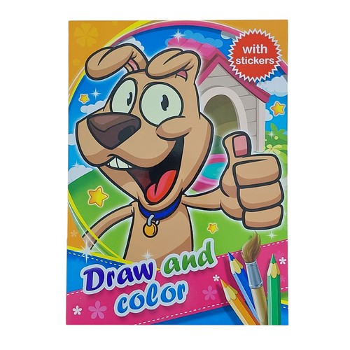 COLORING BOOK-HK24619 - DRAW AND COLOR WITH STICKERS