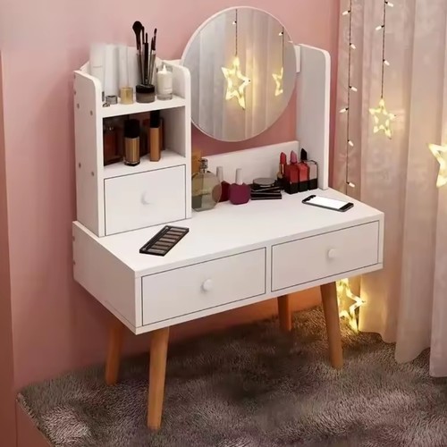 VANITY MAKEUP TABLE-F632 - vanity makeup table with oval mirror ,2 drawers  
 note: accessories not included