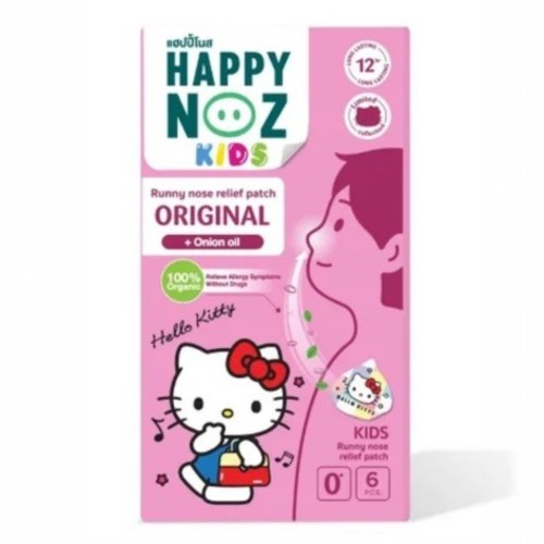 Happy Noz Original Hello Kitty - Happy Noz Original - Kitty Collection Runny Nose Relief Patch Original with Onion Oil 100% Organic Ingredients and certified by USDA Easy to use stick on patch 1 box has 6 pcs. Made in Thailand. For external use only. *This product contains peppermint as an ingredient. Use with caution for people with G6PD deficiency.